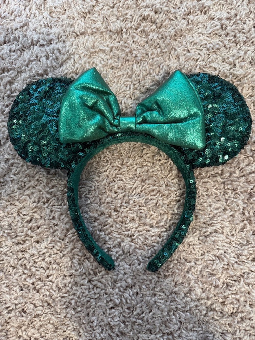 Green Sequin Minnie Ears Headband with Shimmer Bow